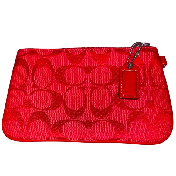 COACH Signature Red Monogram Canvas Wristlet Coin Purse - Picture 4 of 5